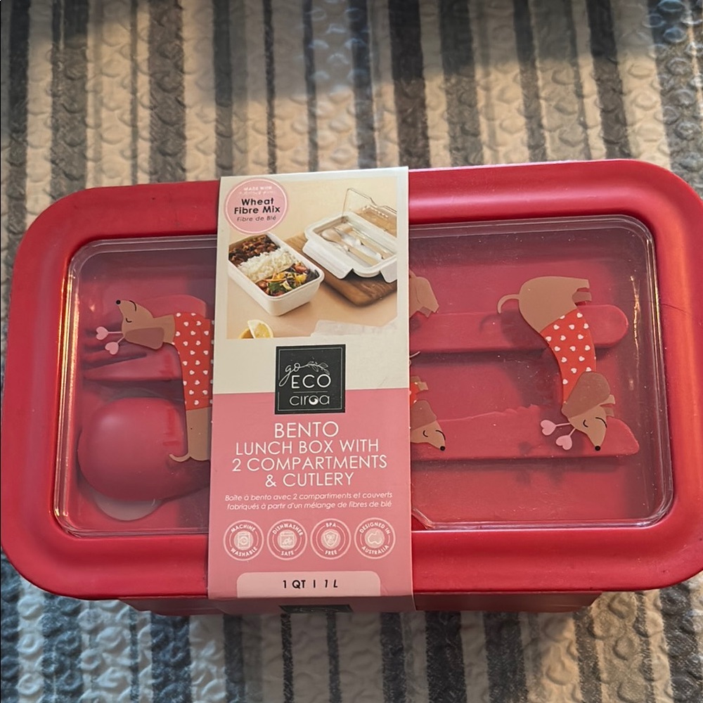 Red Dachshund Bento Lunch Box with Cutlery